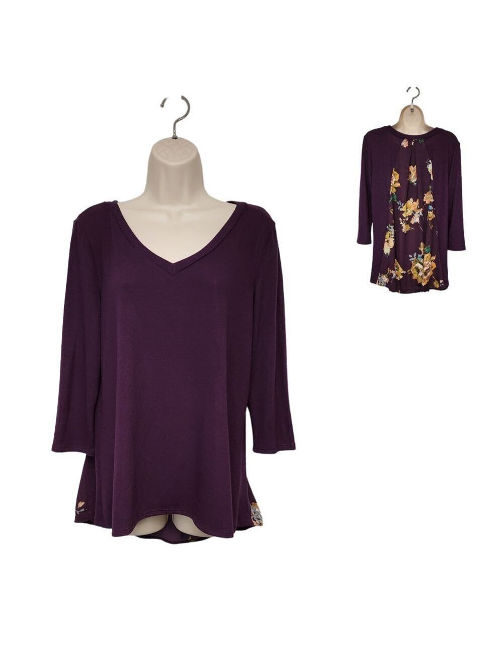LE LIS COLLECTION  3/4 Sleeve Floral Loose Fit Tunic Blouse Multi- Burgundy XL